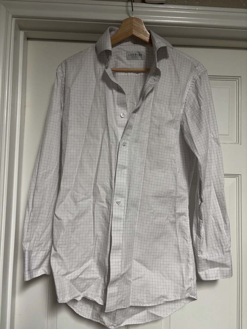 Ledbury Alden Tailored Fit Shirt Size 15-85 blue and pink Plaid Long Sleeve